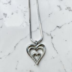 Sterling Silver Double Heart Pendant Necklace 925 CZ Accent 18” Chain